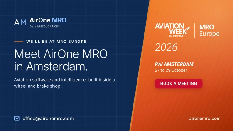 Banner: Meet AirOne MRO at Aviation Week MRO Europe 2026, RAI Amsterdam, 27 to 29 October. Book a meeting.